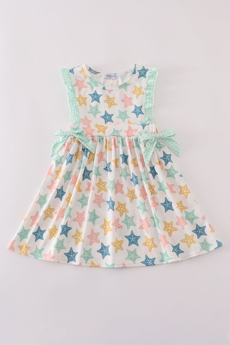Blue Seashell Bow Ruffle Dress