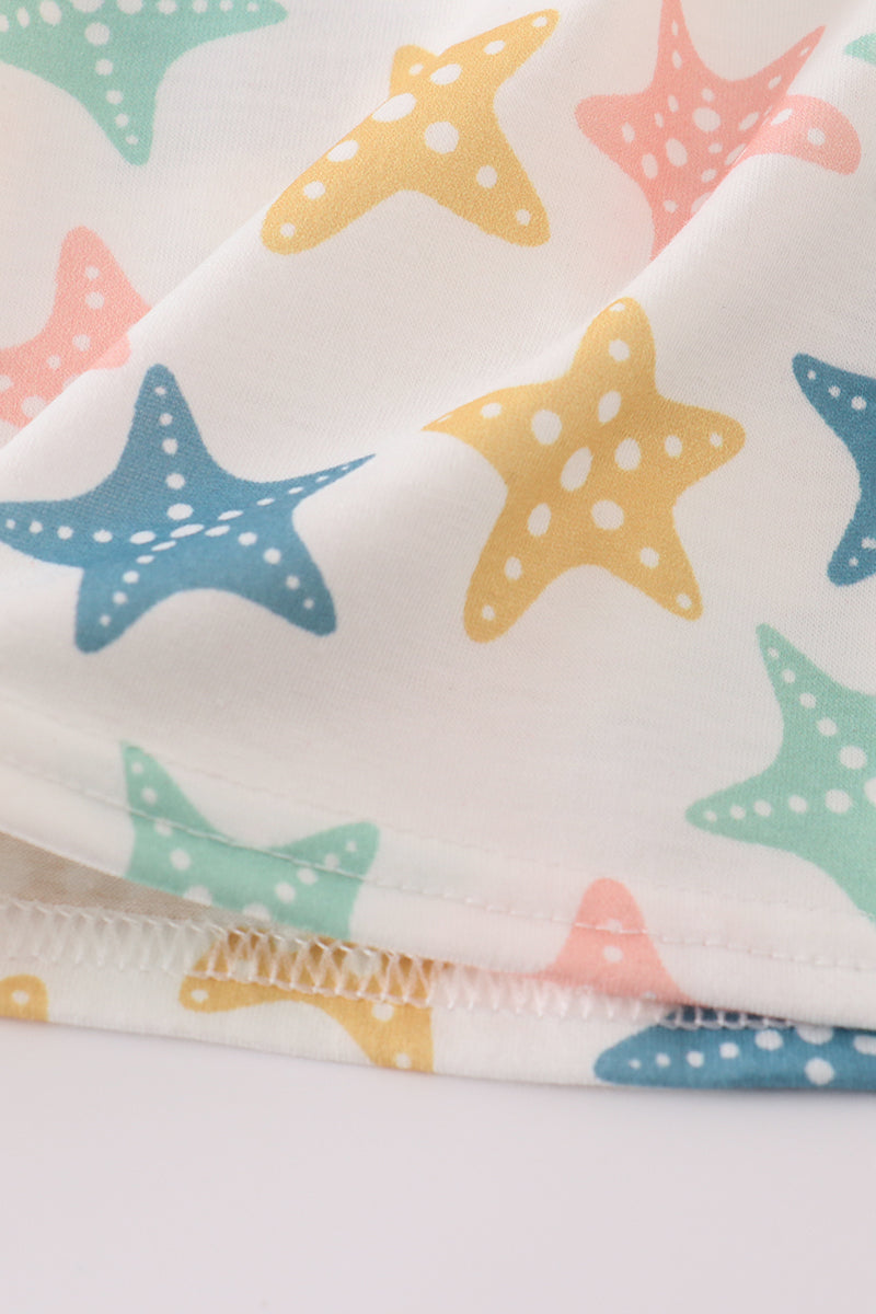 Blue Seashell Bow Ruffle Dress