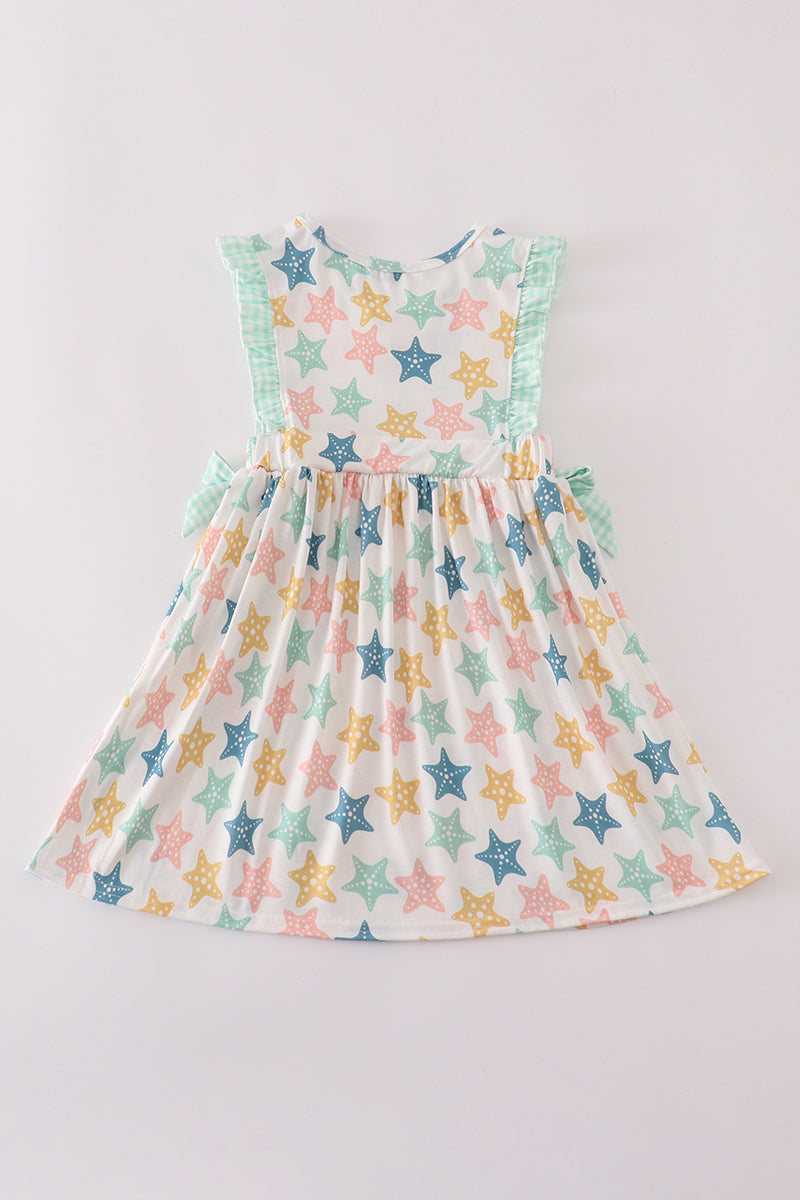 Blue Seashell Bow Ruffle Dress