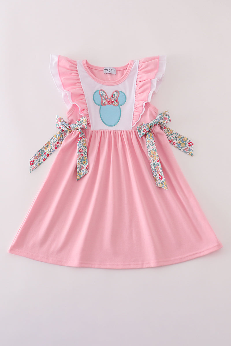 Pink Floral Character Applique Ruffle Dress