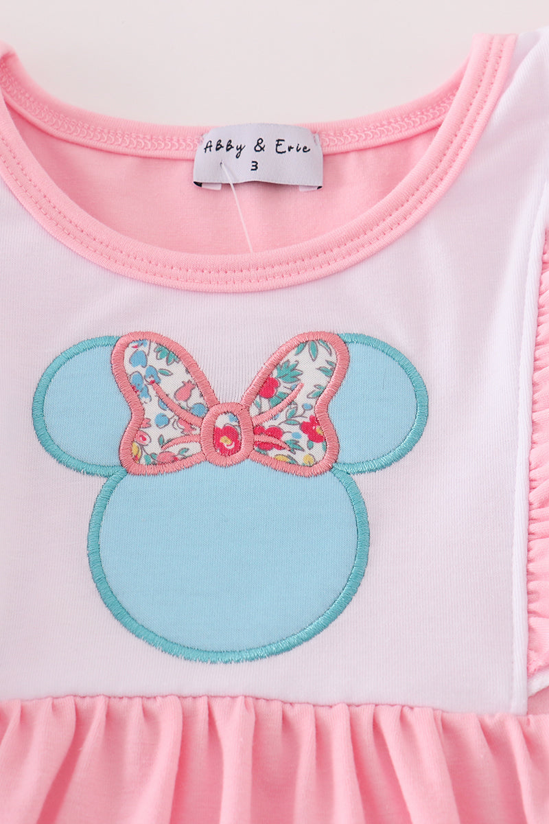 Pink Floral Character Applique Ruffle Dress