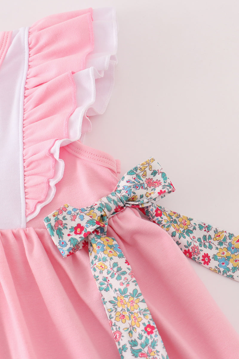 Pink Floral Character Applique Ruffle Dress