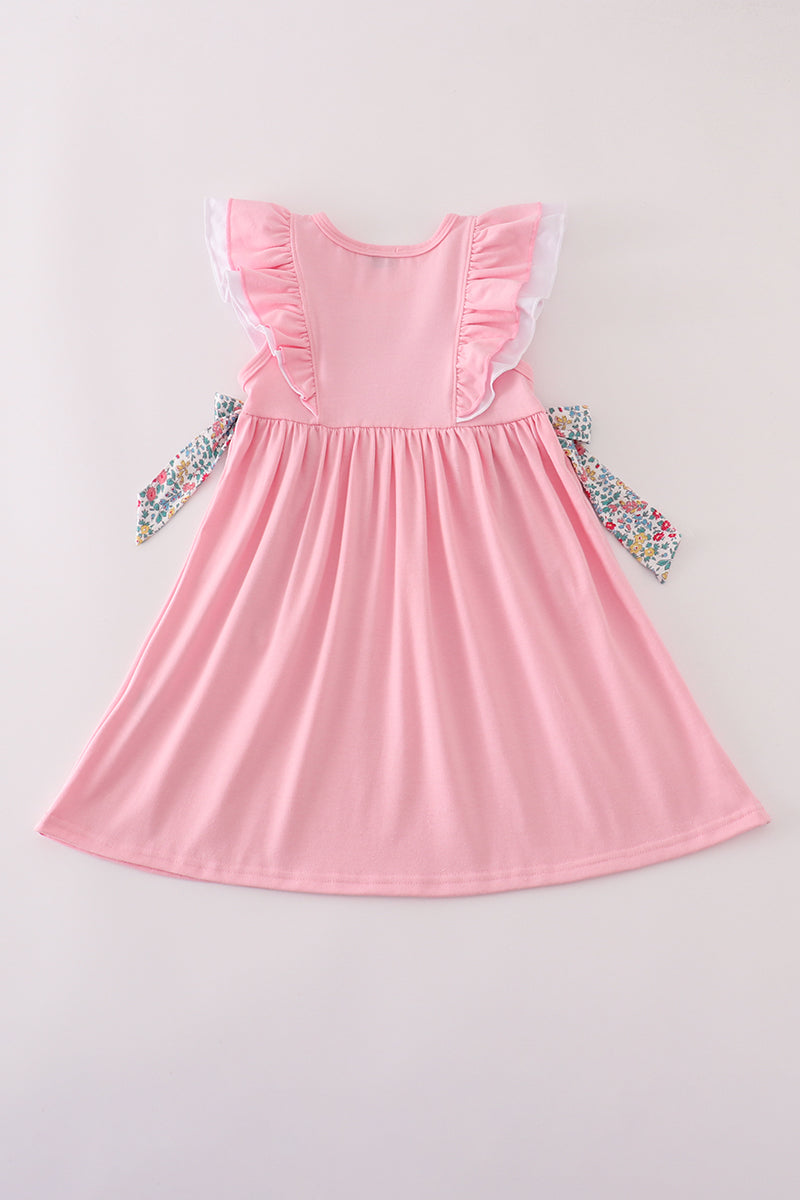 Pink Floral Character Applique Ruffle Dress