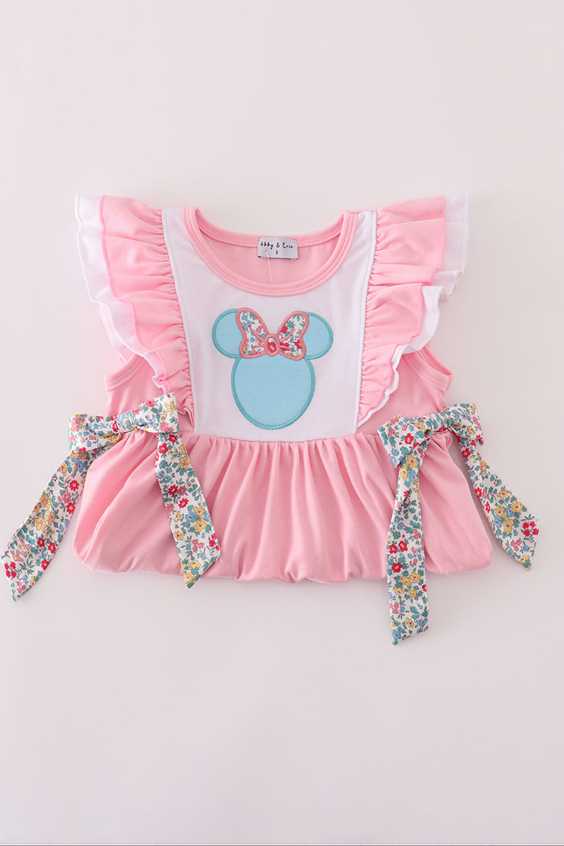 Pink Floral Character Applique Ruffle Dress