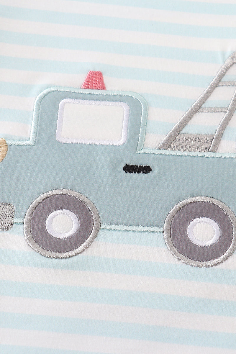 Blue Stripe Crane Truck Applique Top
