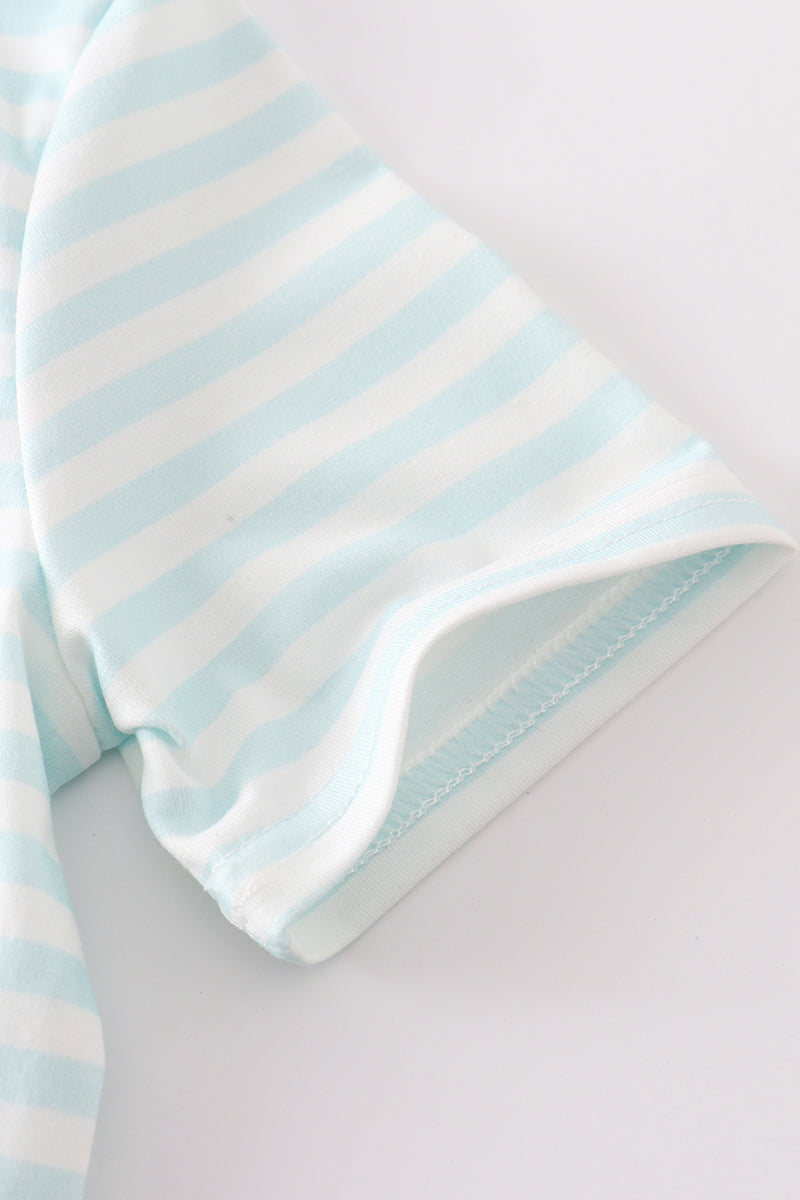 Blue Stripe Crane Truck Applique Top