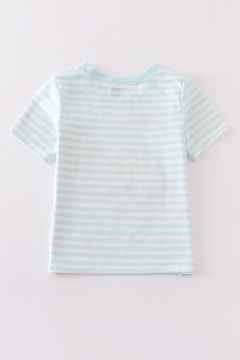 Blue Stripe Crane Truck Applique Top