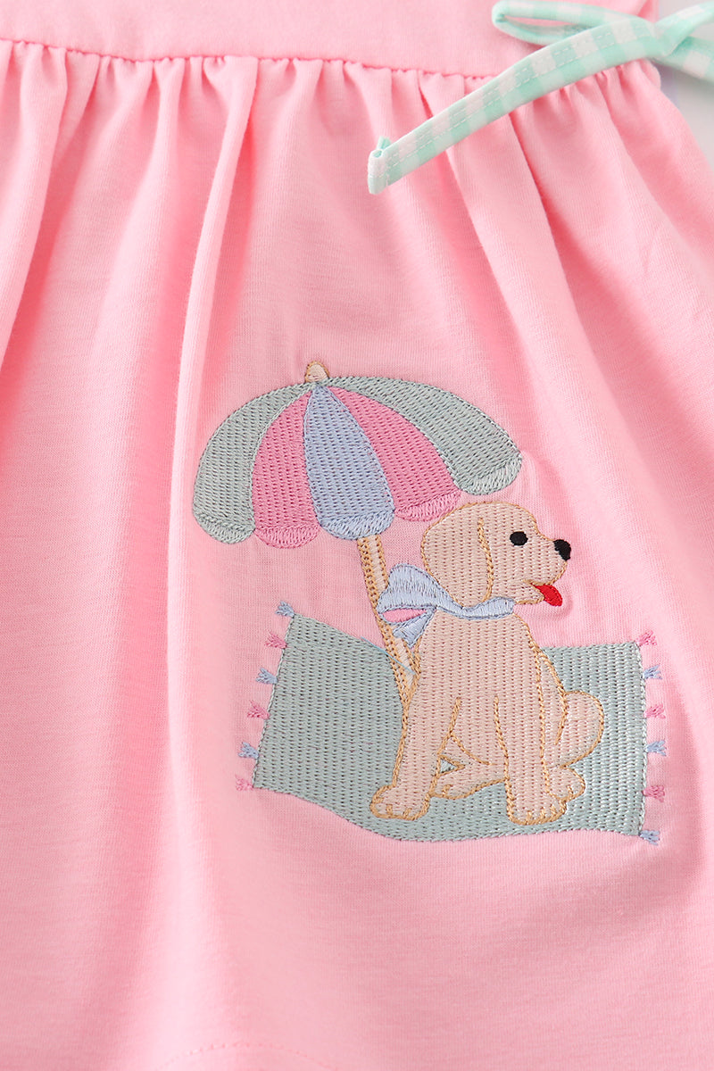 Pink Beach Puppy Embroidery Girl Set