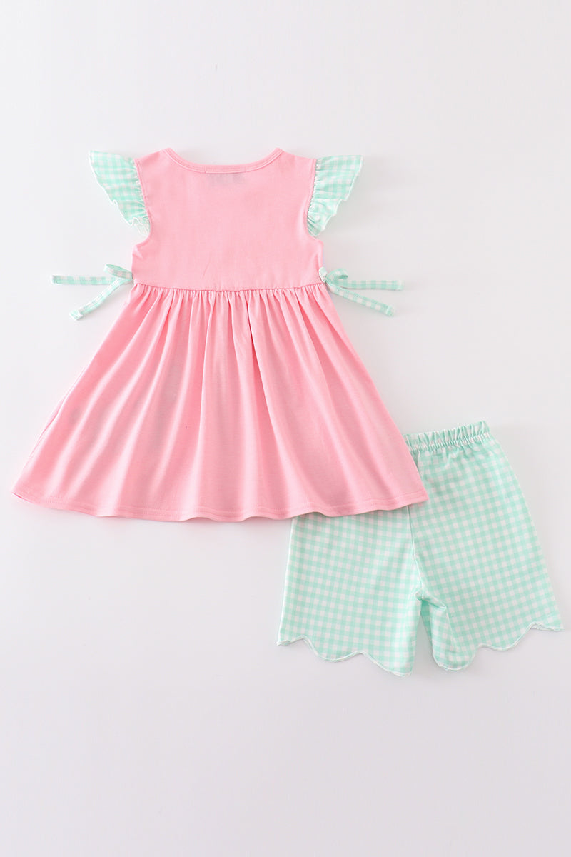 Pink Beach Puppy Embroidery Girl Set