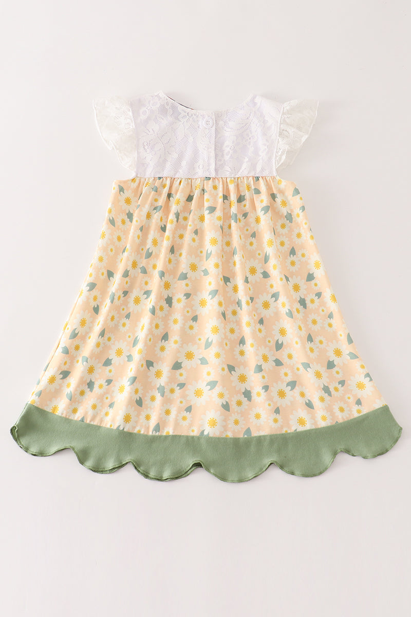 Yellow Floral Lace Dress