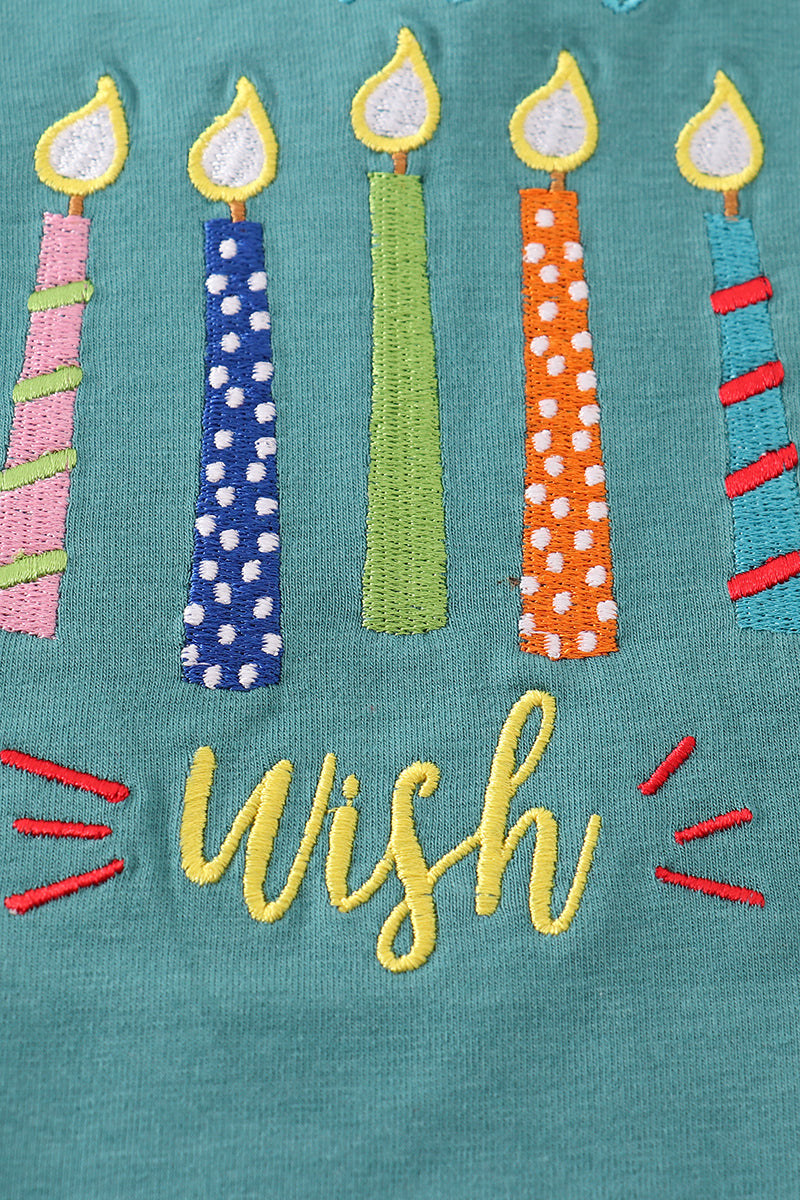 Green Happy Birthday Embroidery Boy Top