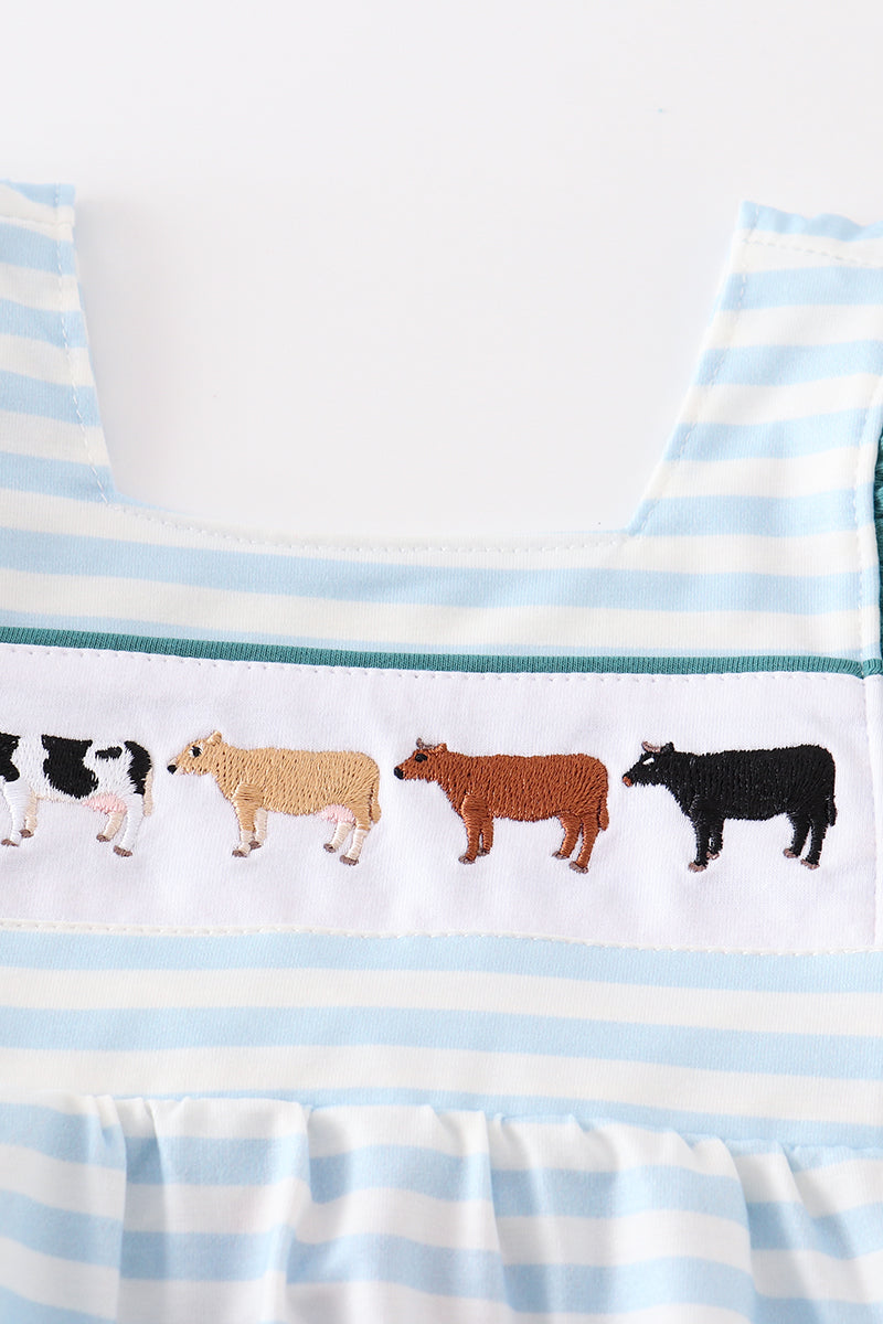 Blue Stripe Cow Embroidery Girl Bubble