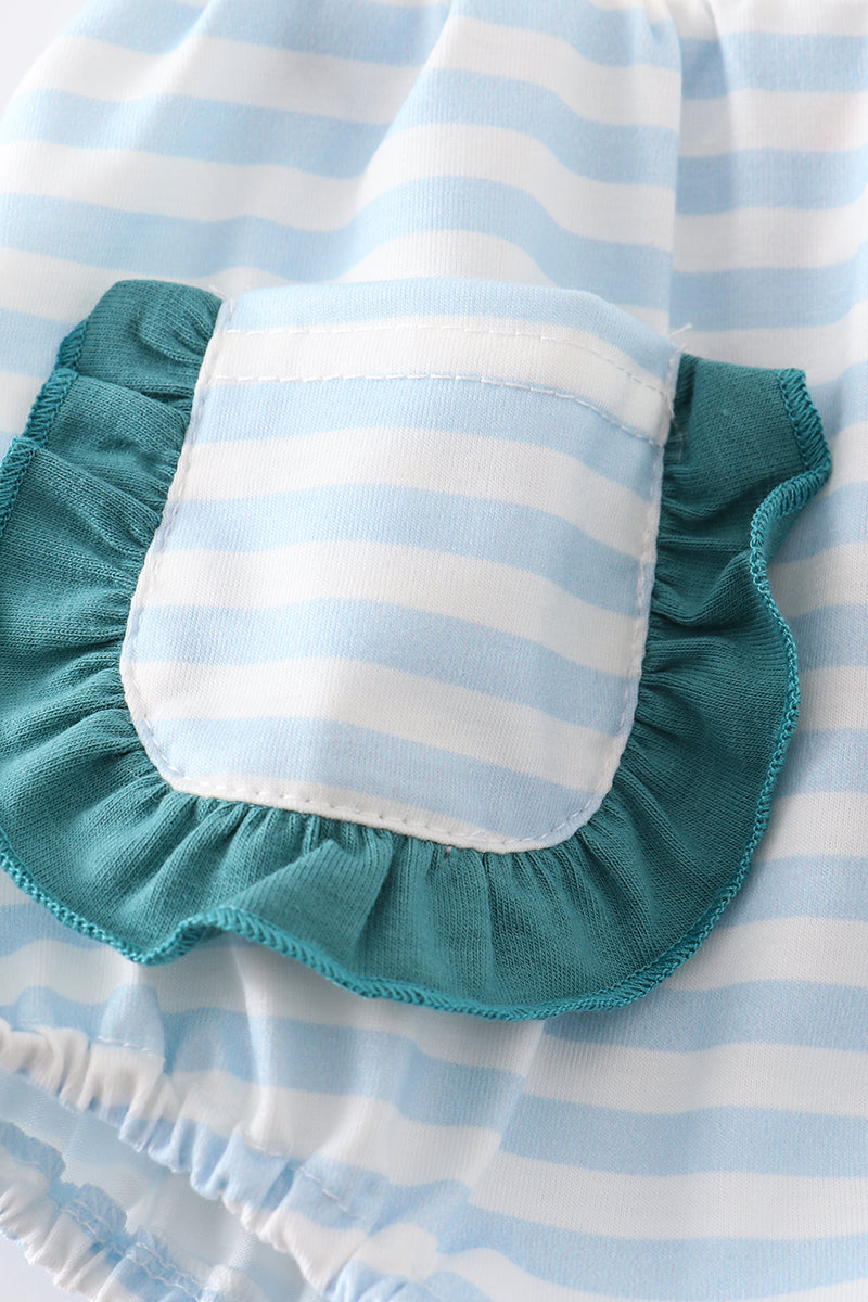 Blue Stripe Cow Embroidery Girl Bubble