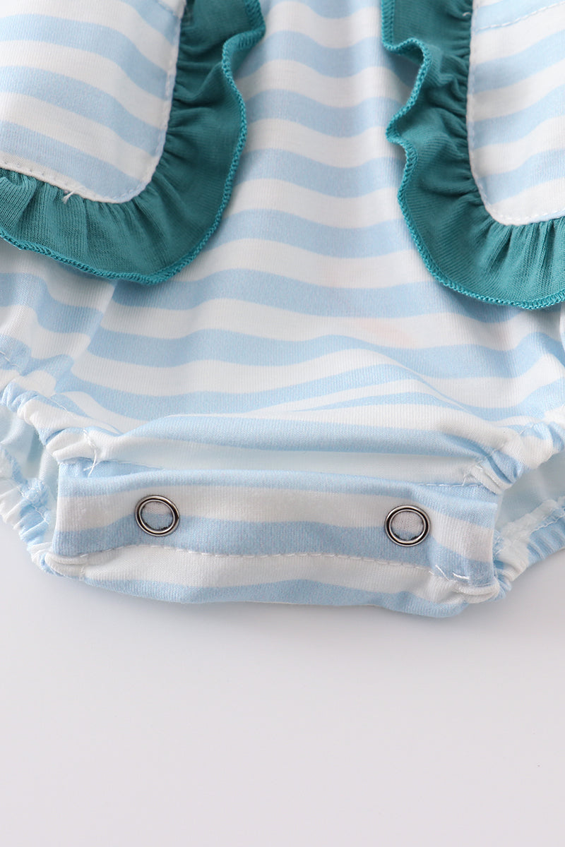 Blue Stripe Cow Embroidery Girl Bubble