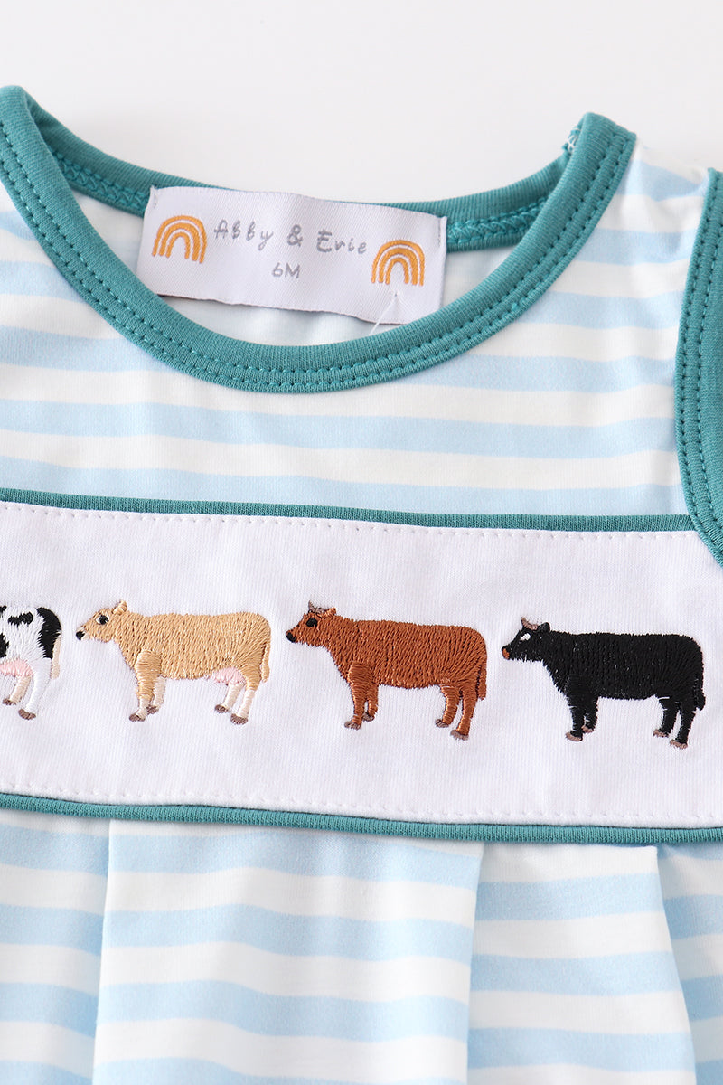 Blue Stripe Cow Embroidery Boy Bubble