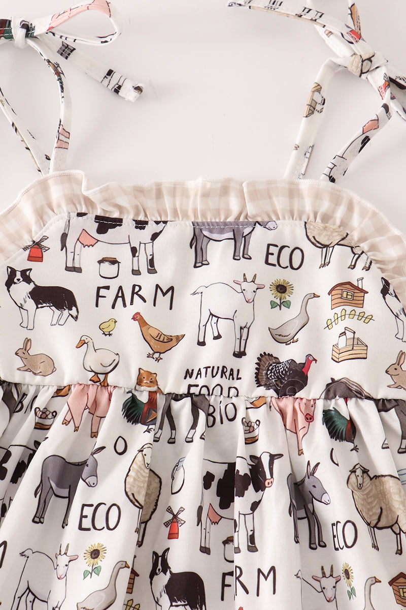Beige Farm Strap Girl Set
