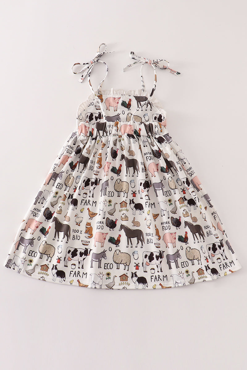 Beige Farm Strap Dress