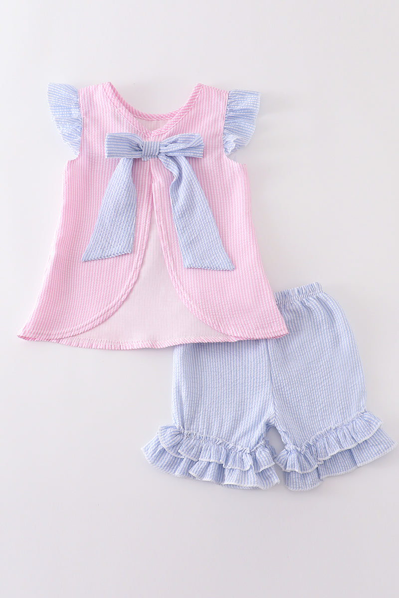 Pink Stripe Seersucker Girl Set