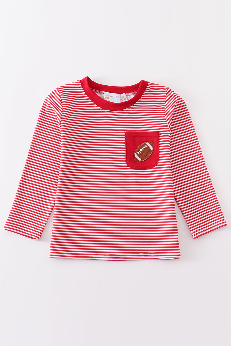 Red Stripe Football Embroidery Top