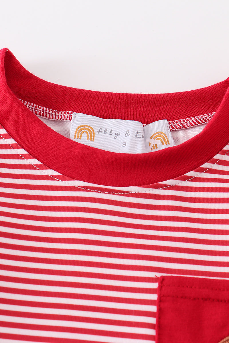 Red Stripe Football Embroidery Top