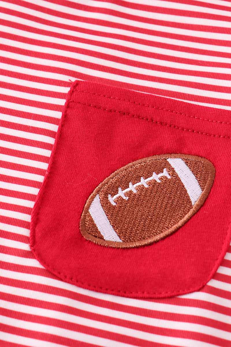 Red Stripe Football Embroidery Top