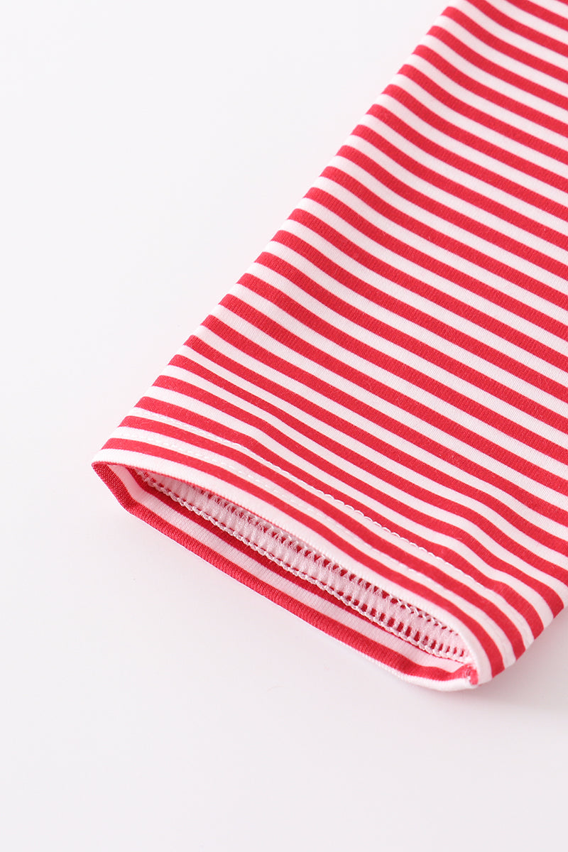 Red Stripe Football Embroidery Top