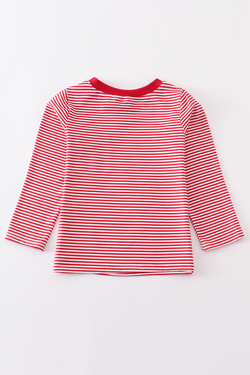 Red Stripe Football Embroidery Top