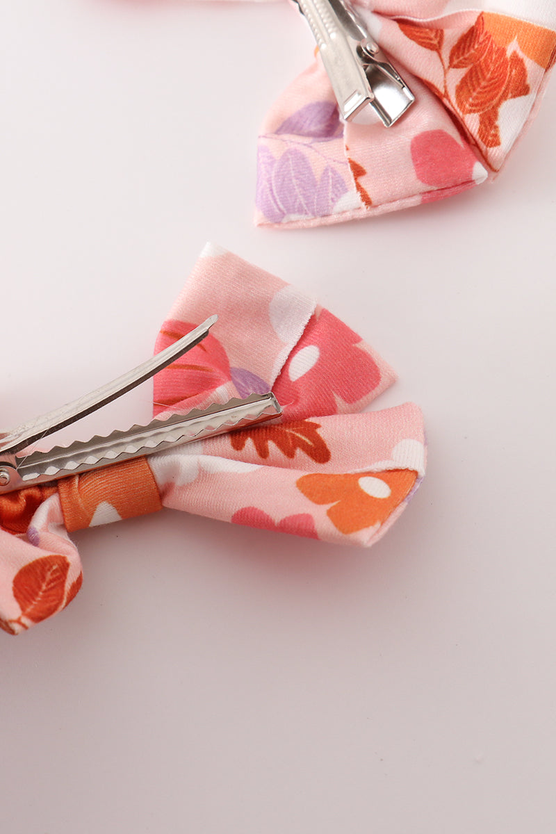 Pumpkin Floral Print 2Pc Hair Bow
