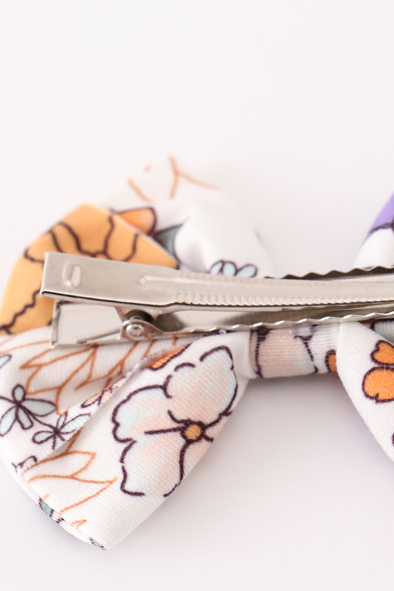 Coral Floral Print 2Pcs Piggie Hair Bow