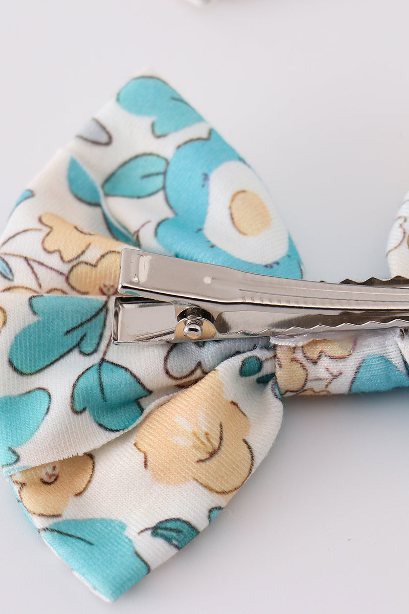 Blue Aqua Meadow Girl Piggie Hair Bow