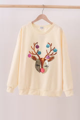 Beige Reindeer Sequin Mom&Me Sweatshirt