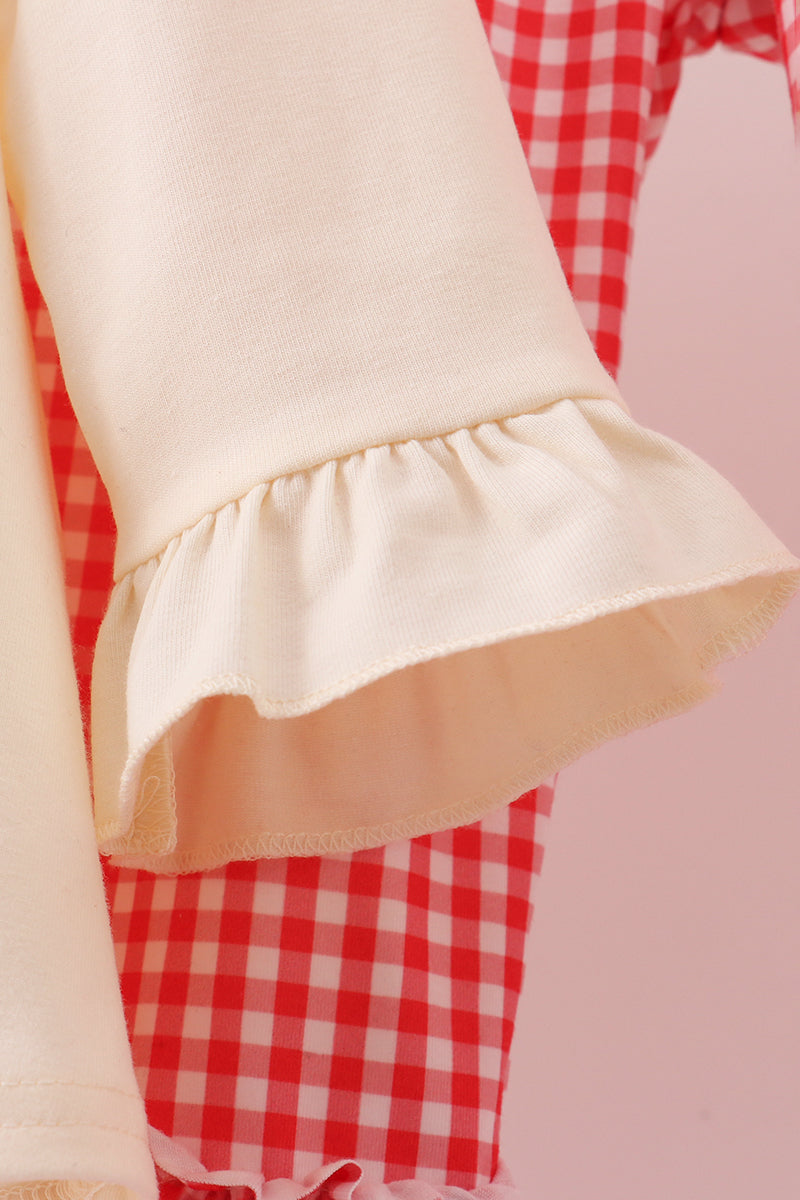 Beige Reindeer Sequin Ruffle Pants Set