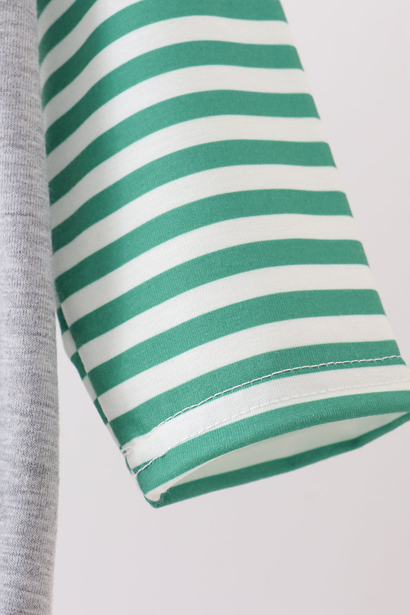 Green Tree Tractor Applique Stripe Bubble
