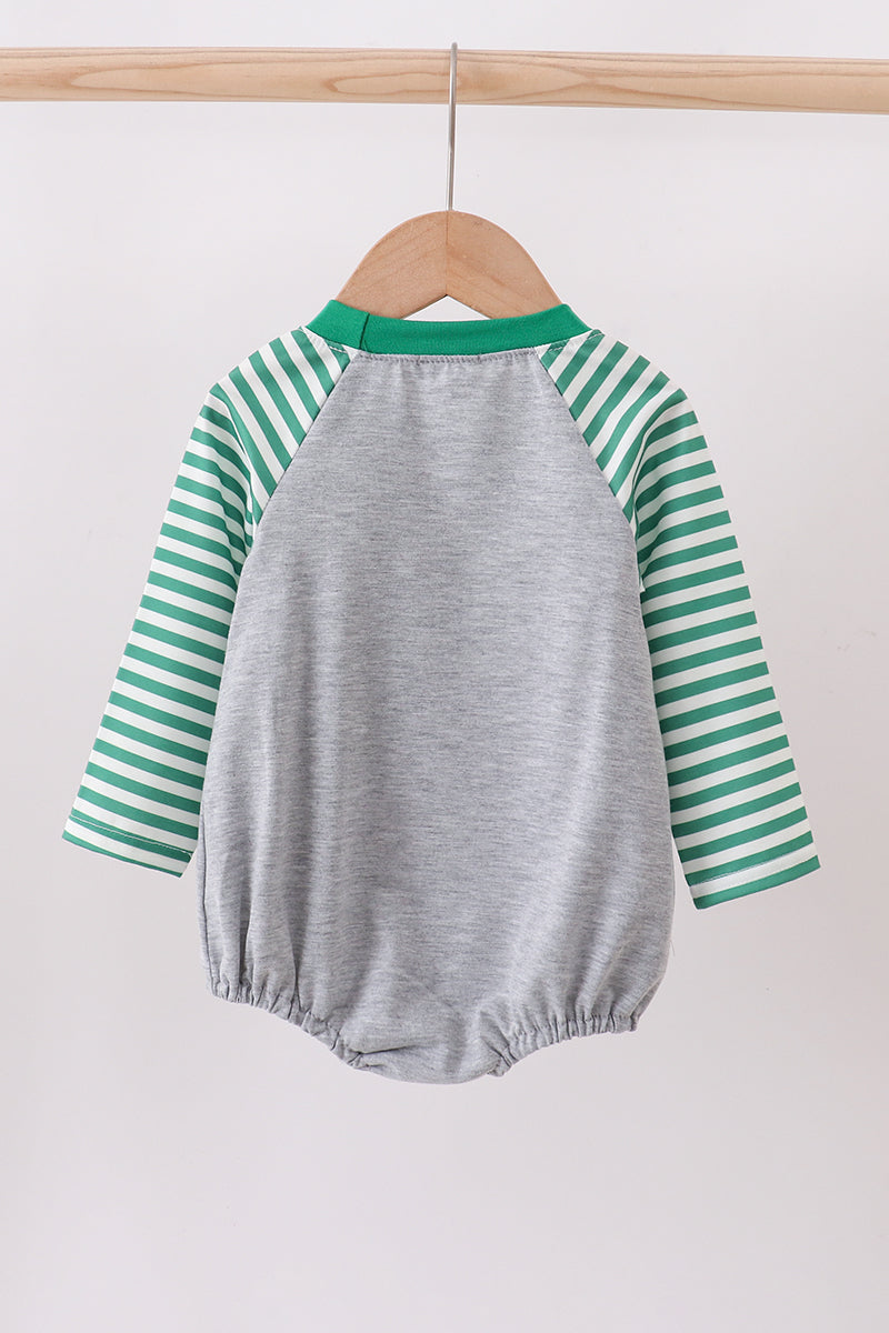 Green Tree Tractor Applique Stripe Bubble