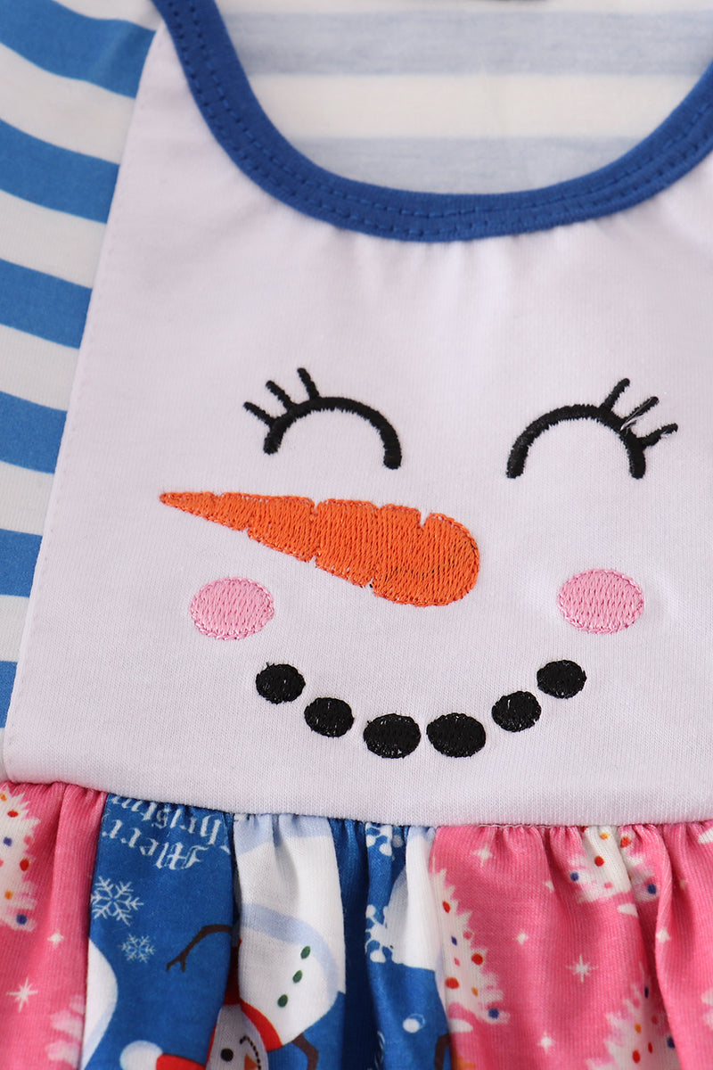 Blue Snowman Embroidery Ruffle Bubble