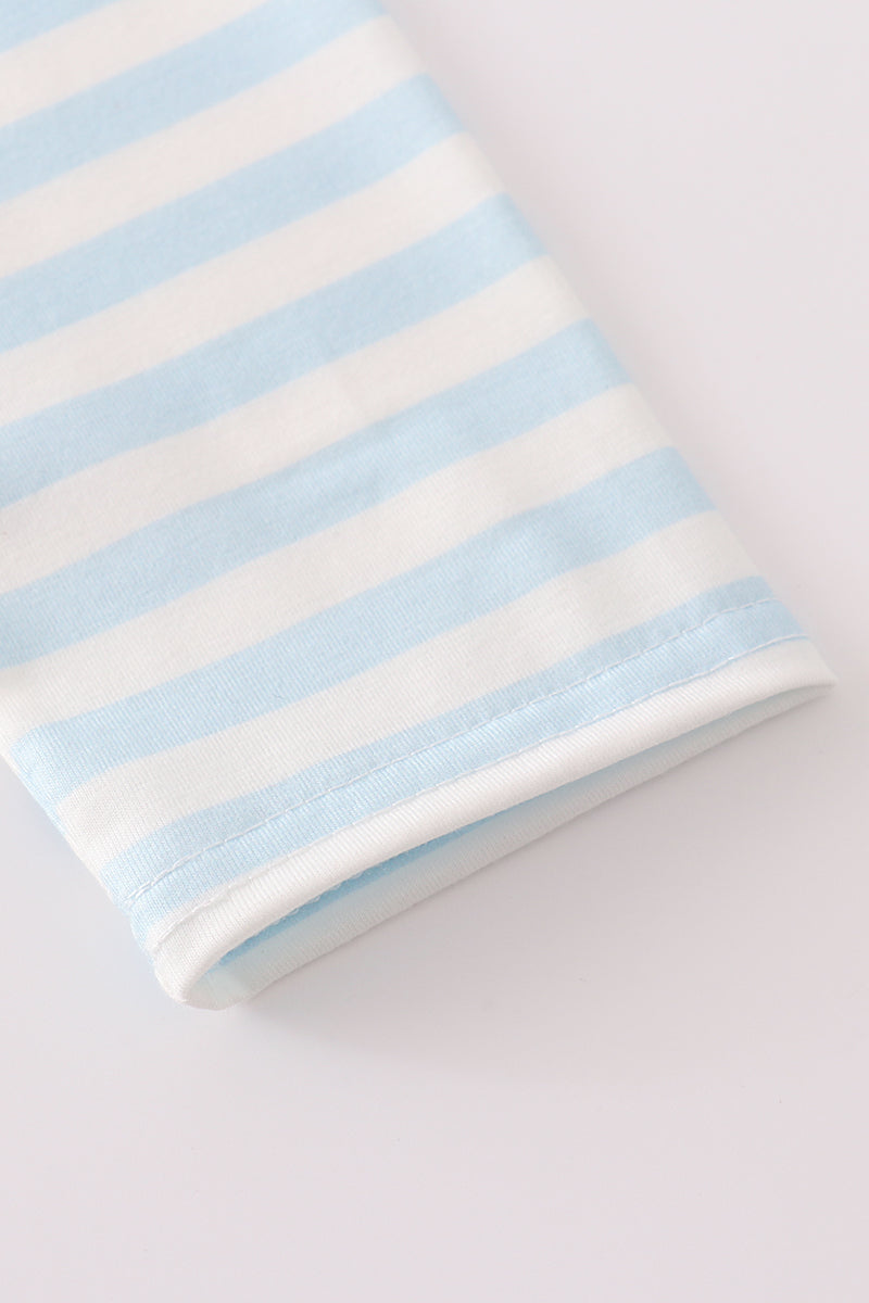 Blue Snowman Embroidery Stripe Pants Set