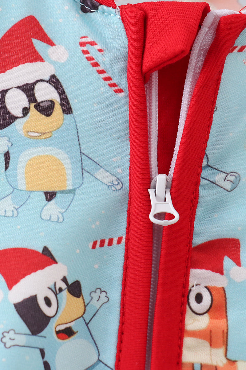 Blue Christmas Character Print Romper