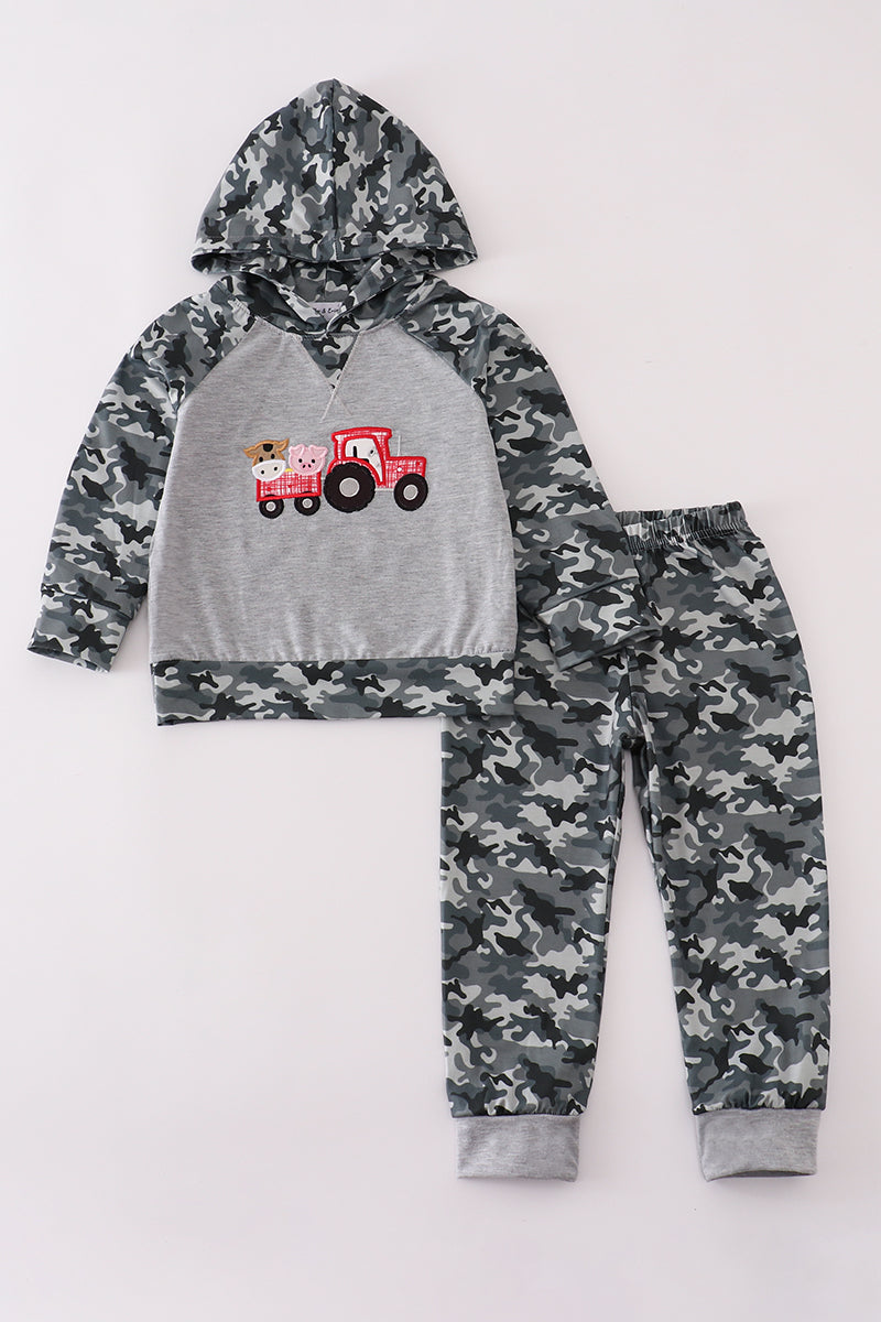 Camouflage Farm Tractor Applique Pants Set