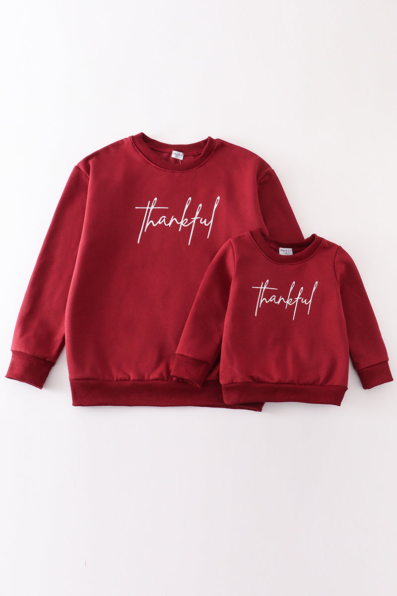 Maroon Thankful Fleece Mom&Me Sweatshirt