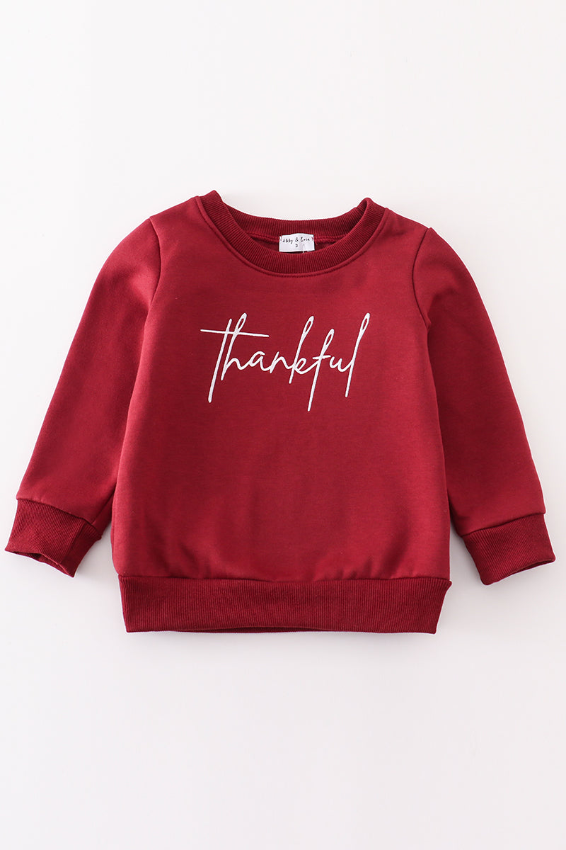 Maroon Thankful Fleece Mom&Me Sweatshirt