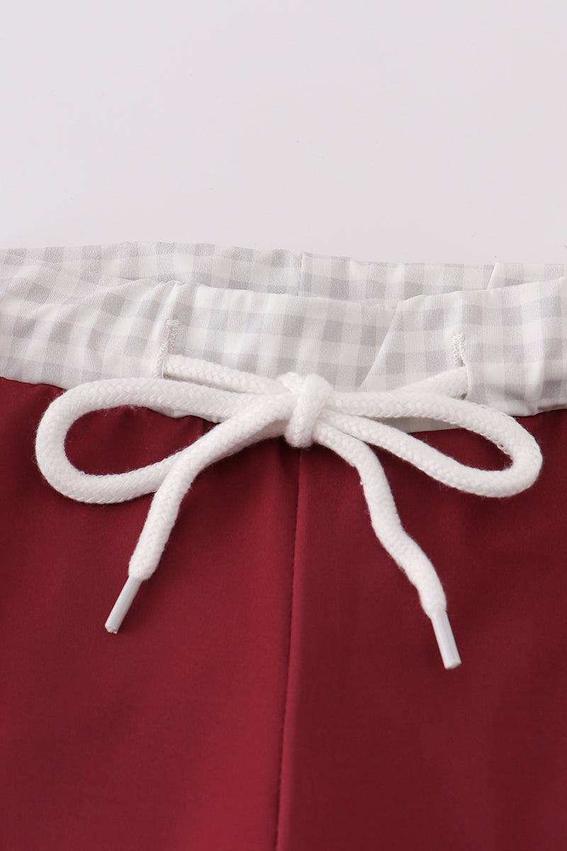 Maroon Elephant Embroidery Swim Trunks