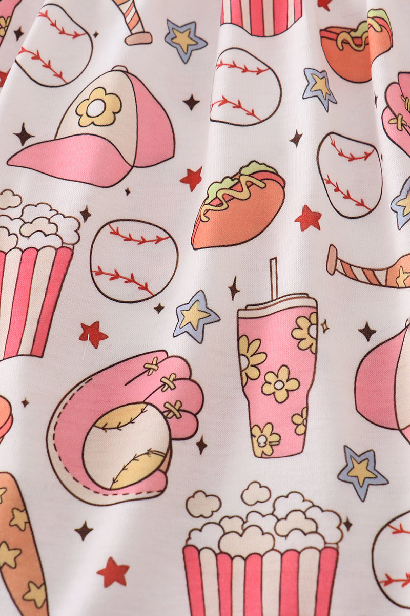 Pink Baseball Print Girl Set
