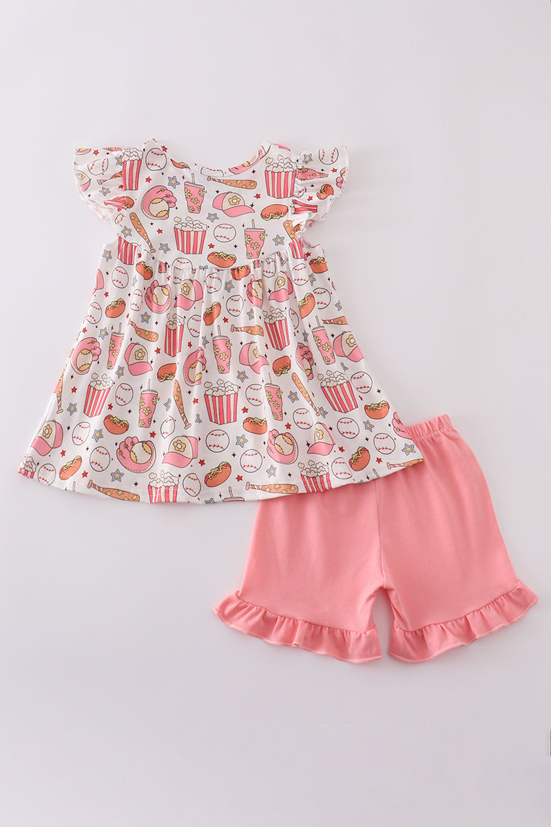 Pink Baseball Print Girl Set