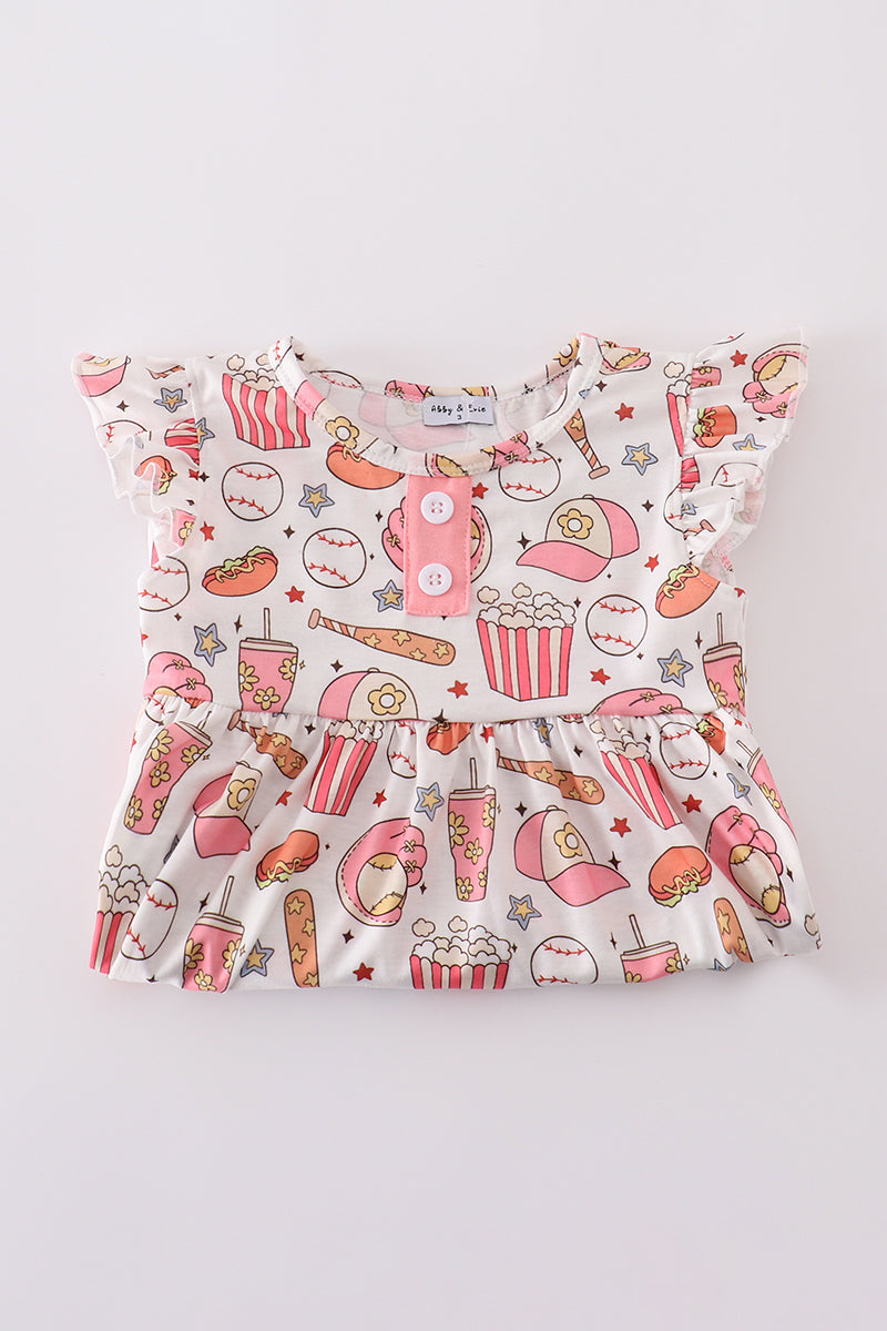 Pink Baseball Print Girl Set