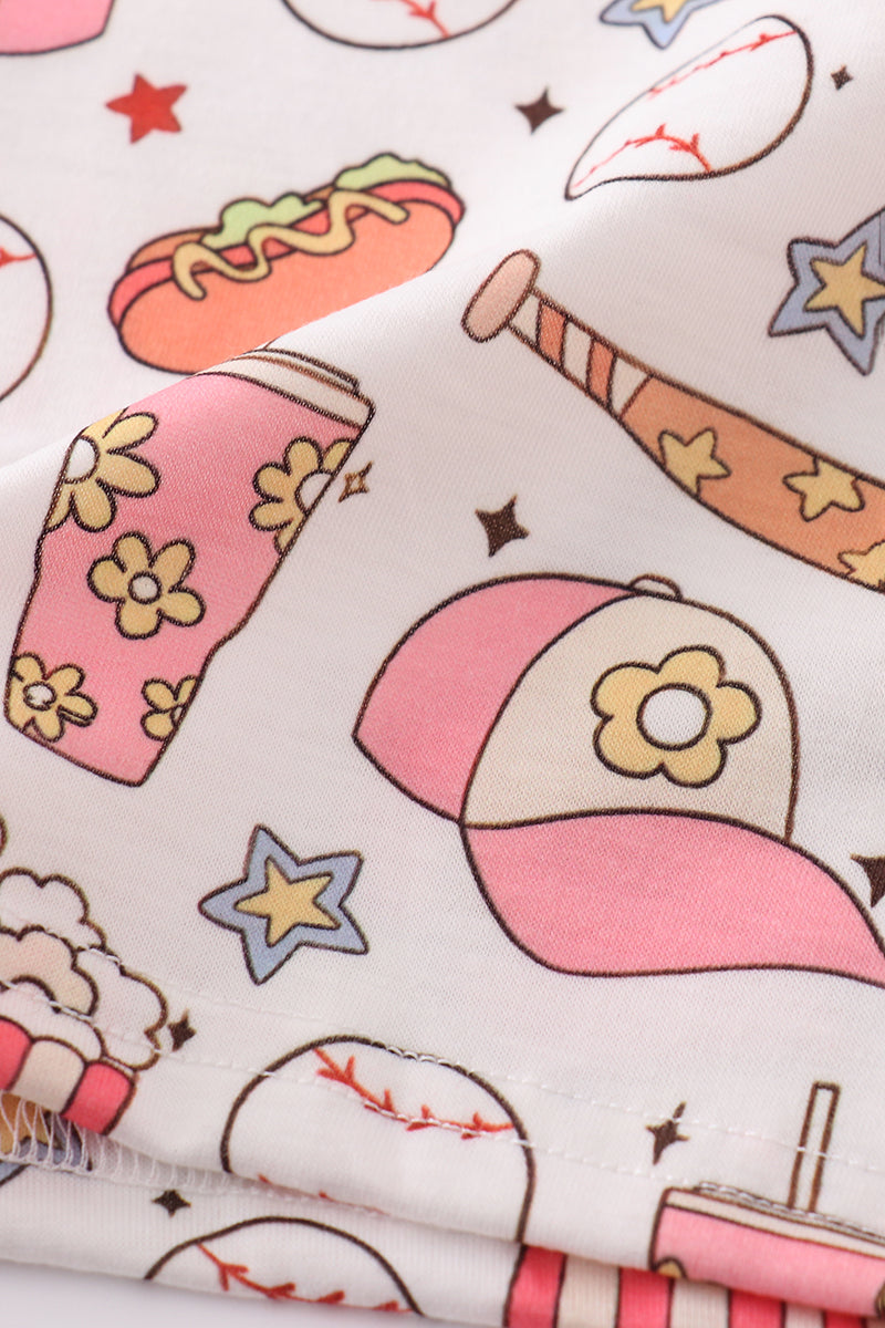 Pink Baseball Print Girl Set