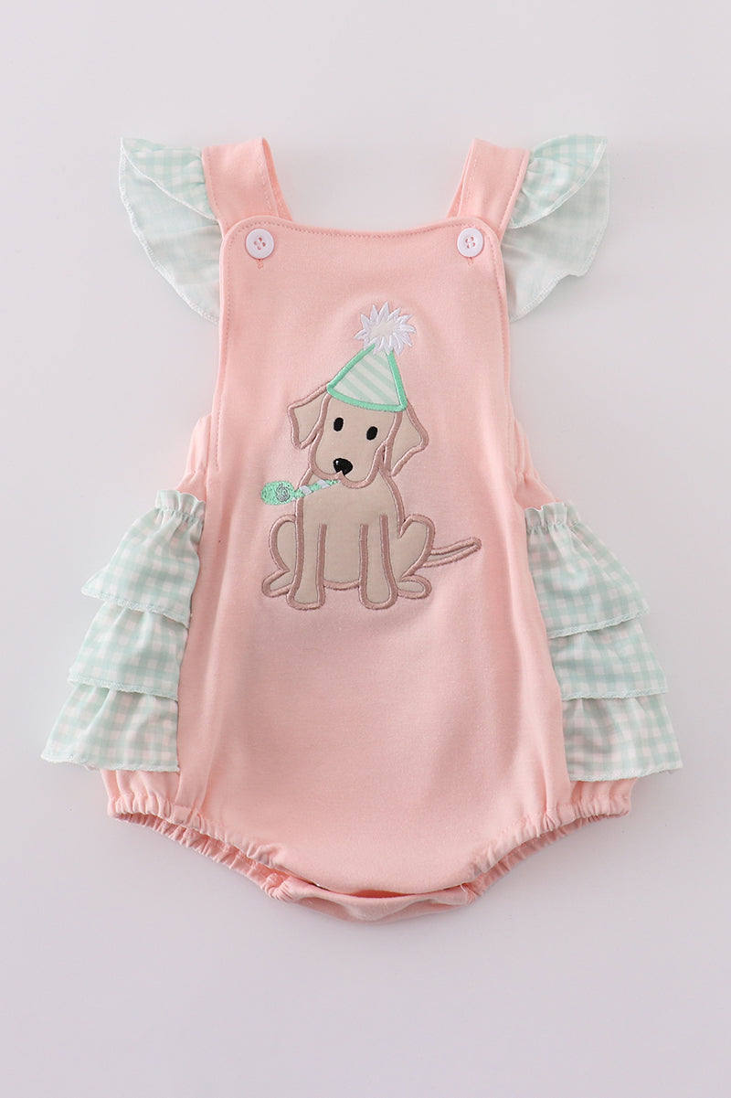 Pink Puppy Birthday Applique Girl Bubble