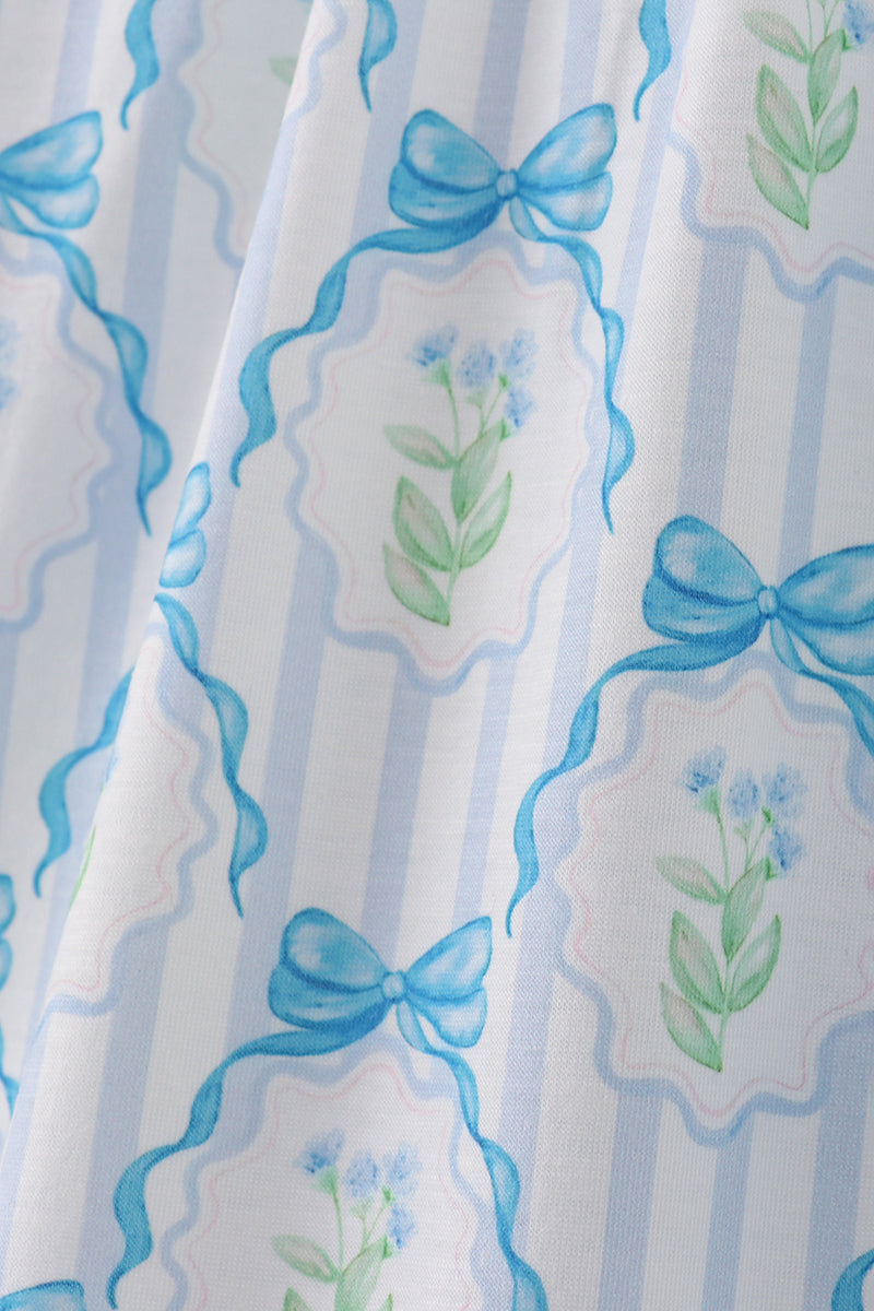 Blue Floral Bow Tie Strap Mom Dress