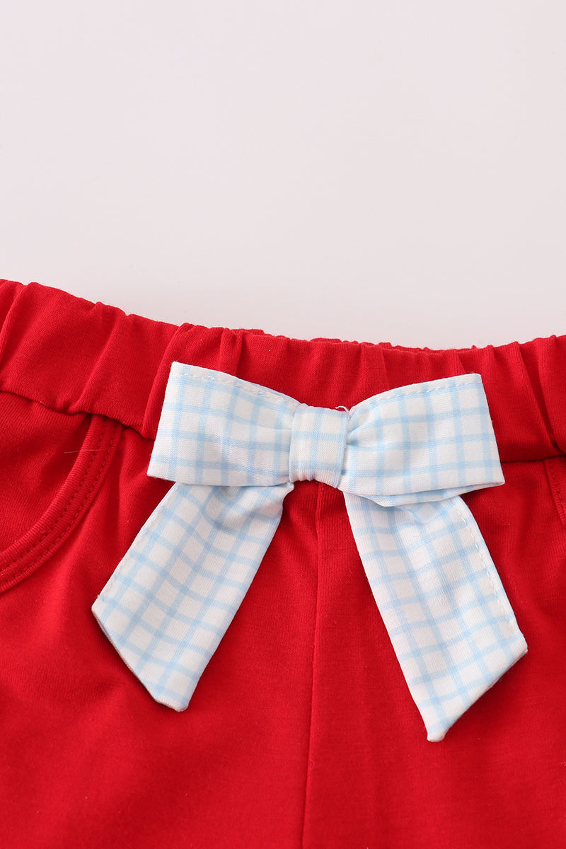 Apple Applique Bow Shorts Set