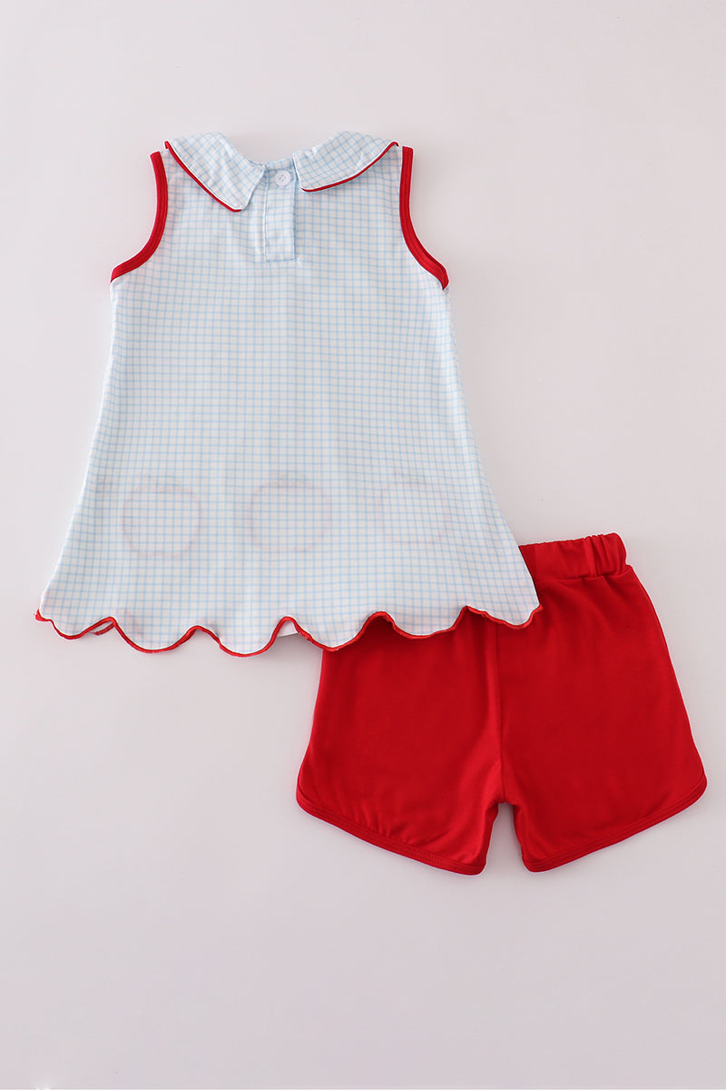 Apple Applique Bow Shorts Set