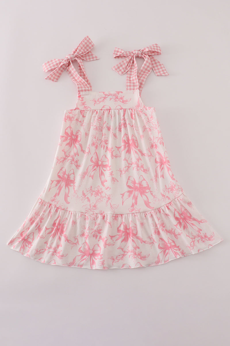 Pink Bow Print Ruffle Mom & Me Dress